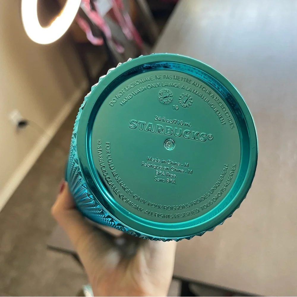 Starbucks Blue Splash Studded Chrome Cold Cup Tumbler Venti 24oz